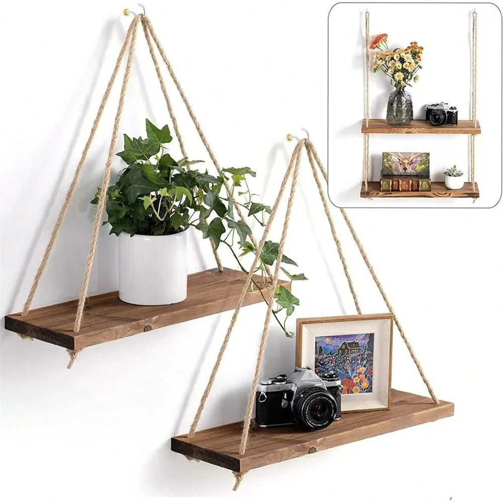 Repisa Colgante de Madera con Cuerda
