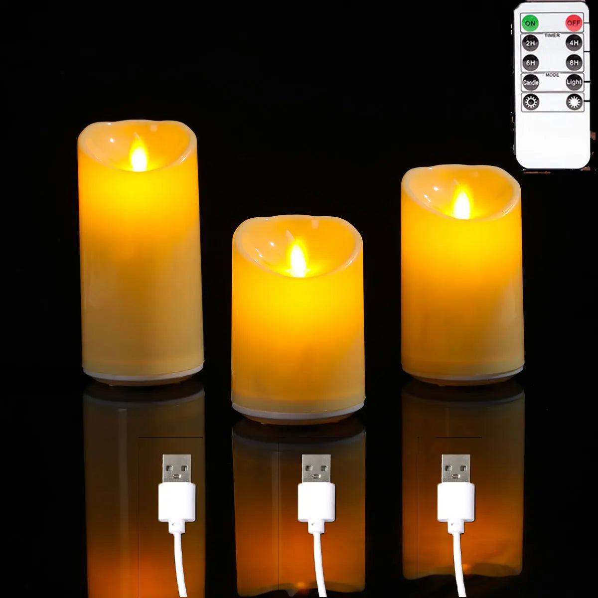 Velas LED Recargables (Set x3) — Sin Llama y con Control Remoto