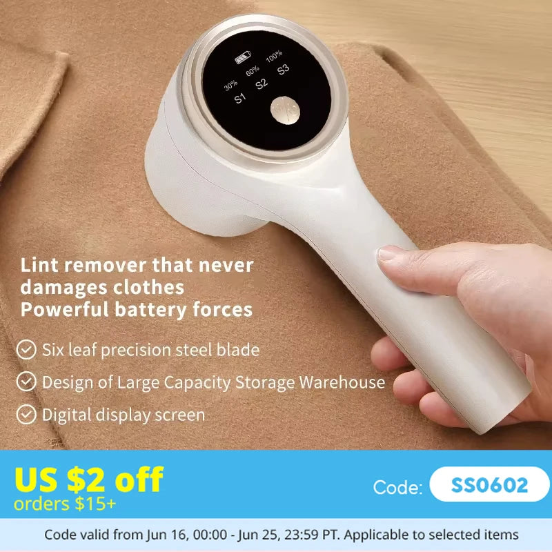Removedor de Motas Eléctrico Recargable — Quita Pelusas de Ropa