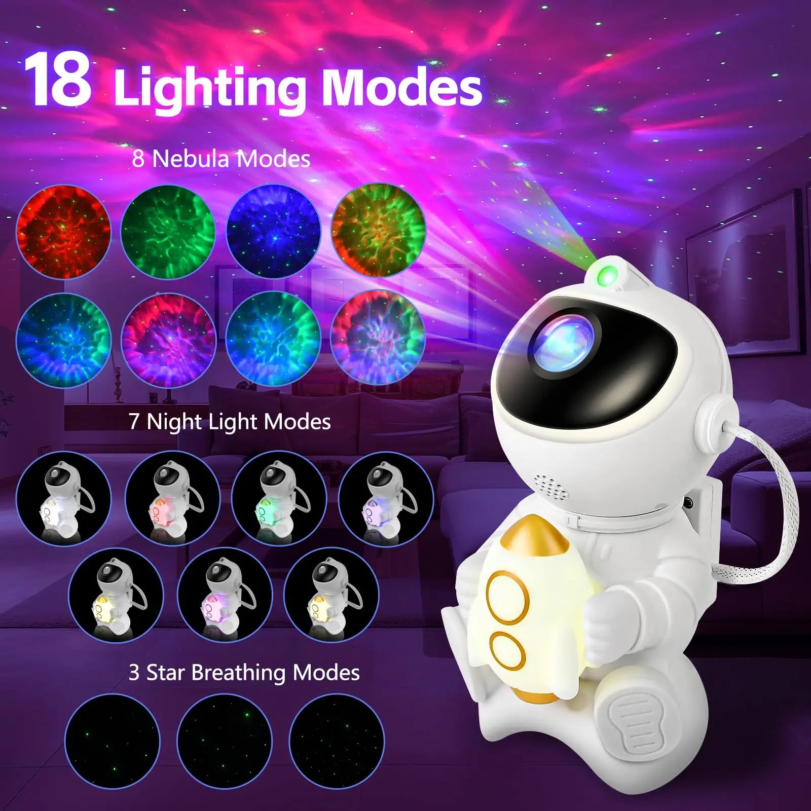 Proyector Astronauta Galaxia — Luz Nocturna con Bluetooth